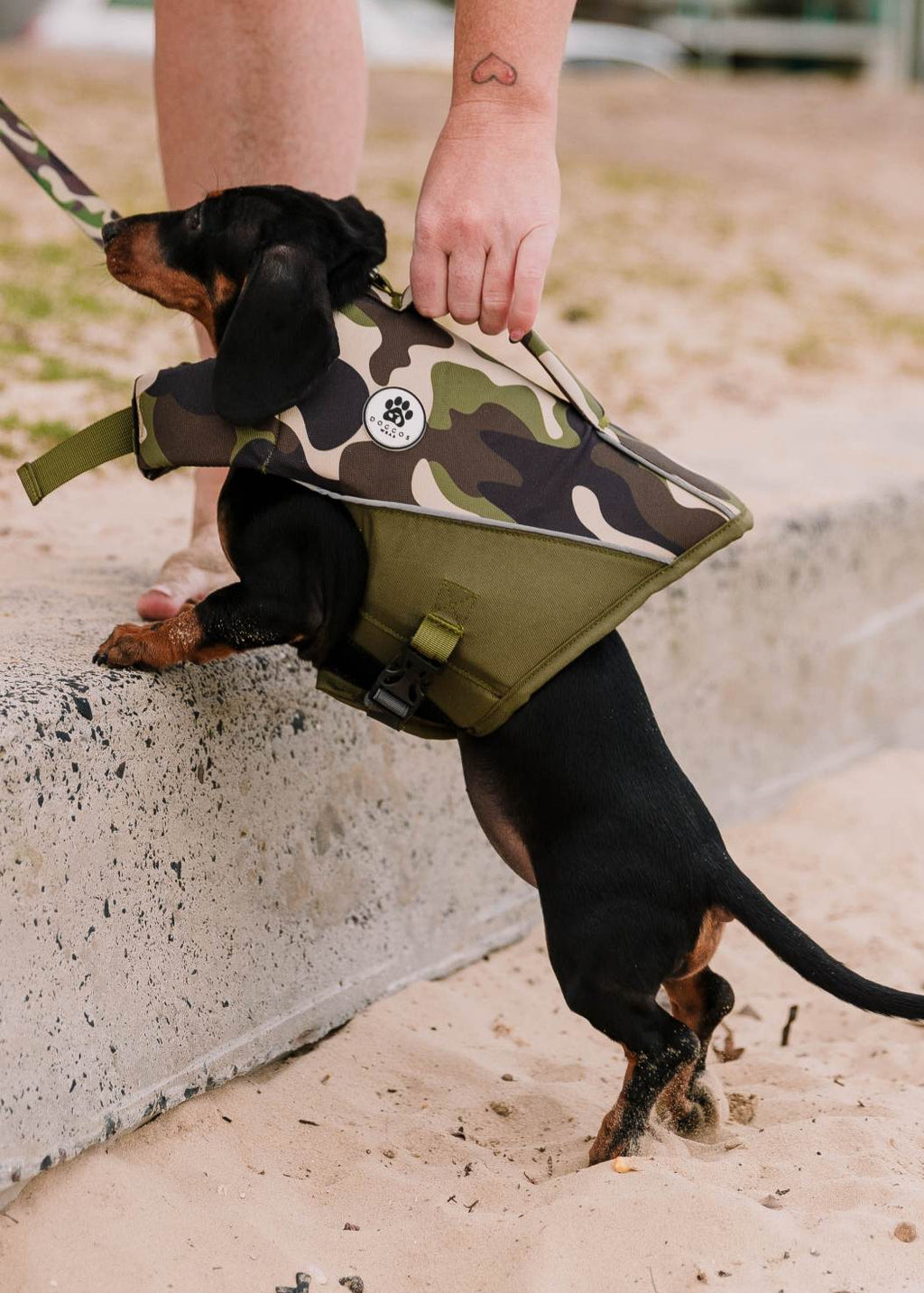 The Doggo'Float Dog Life Jacket By Doggos Wear In Army CamoSafety Vest